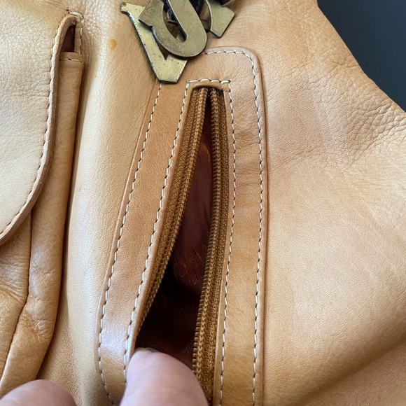 Genuine Soft Leather Sophia Visconti Handbag 13”Lx9”H. Camel and Brown - Picture 6 of 13